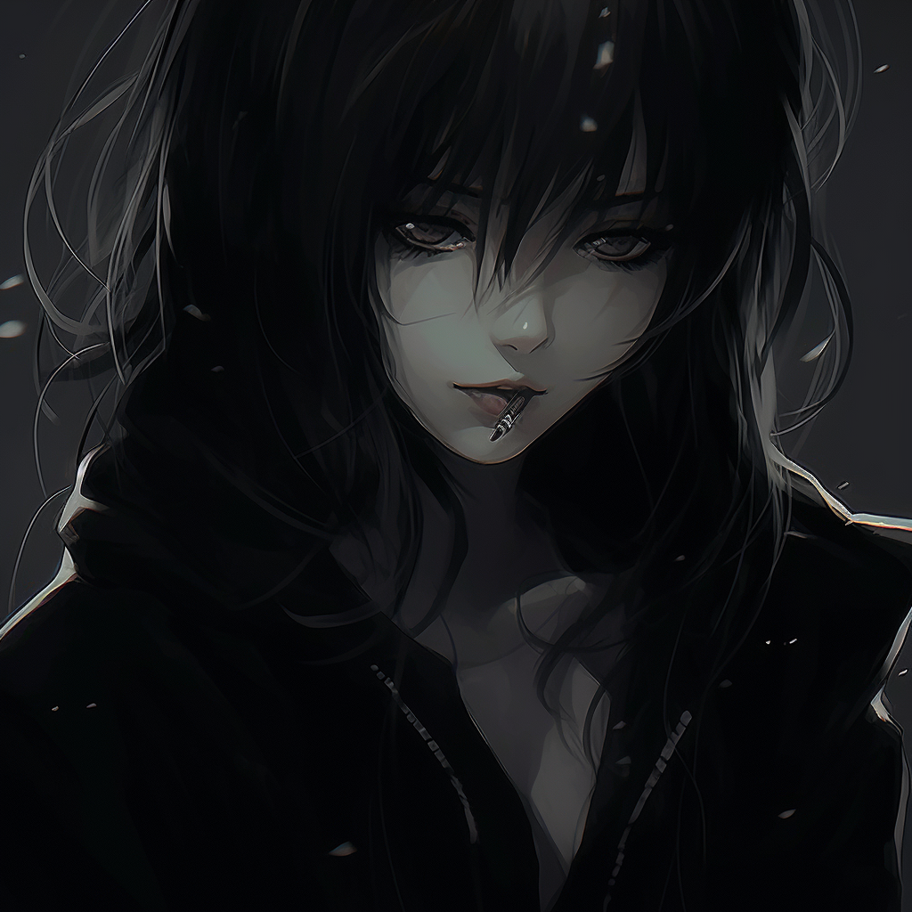 A close-up of a gothic female anime character, showcasing intricate facial details and high contrast. dark anime pfp femaleHD, free download