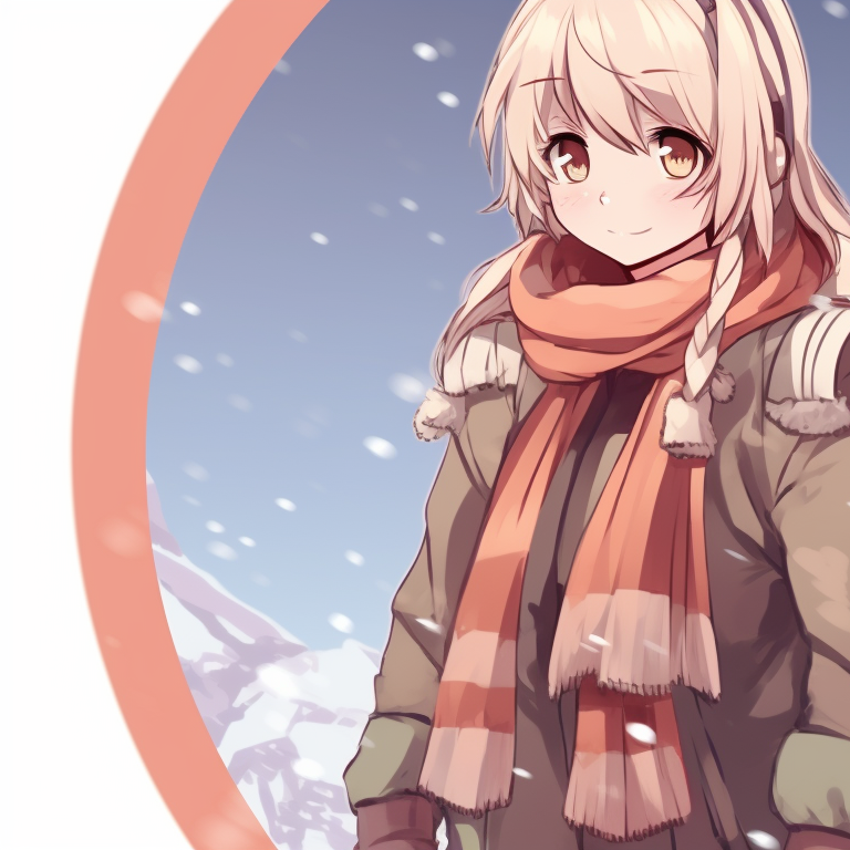 Two characters in winter outfits with snowy terrain, soft pale color scheme. discord server pfp matching for christmas pfp for discord.