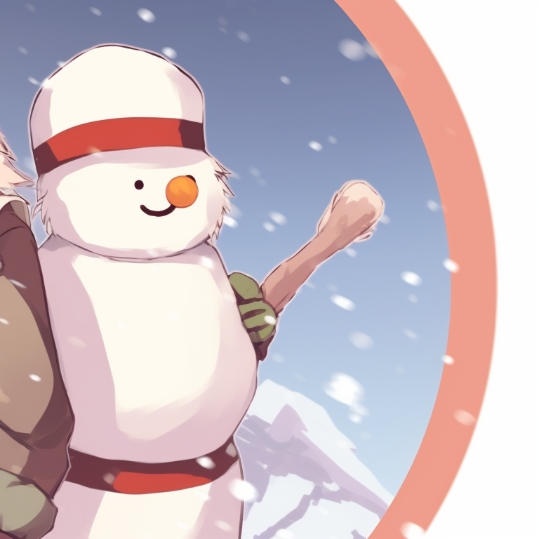 Two characters in winter outfits with snowy terrain, soft pale color scheme. discord server pfp matching for christmas pfp for discord.