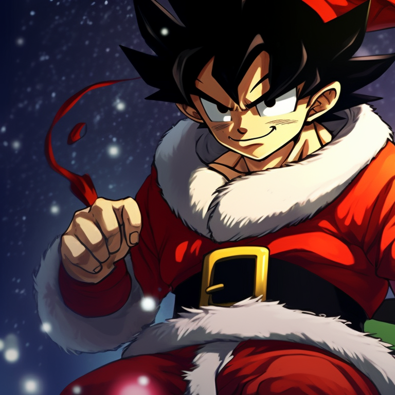 Two characters mid-transformation, with a festive backdrop, icy cool tones and vibrant energy details. best christmas dragon ball pfp for match pfp for discord.