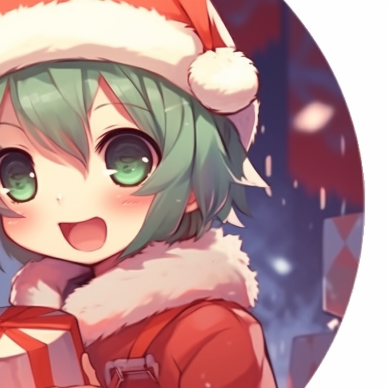 Two characters exchanging presents, filled with holiday-themed colors and showing a joyous mood. fascinating matching cute aesthetic christmas pfp options pfp for discord.
