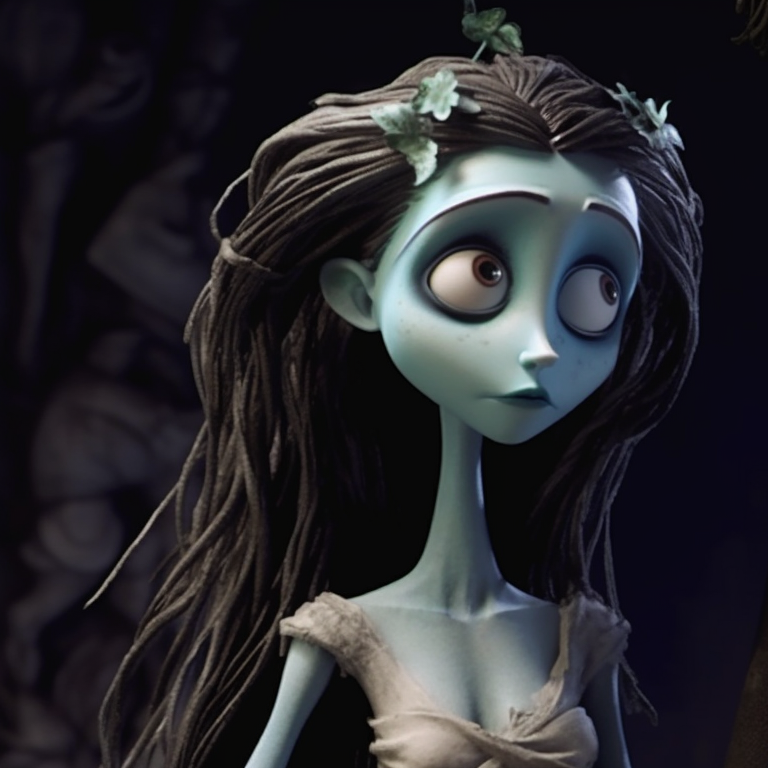 Two characters, focus on the Corpse Bride's ethereal beauty and the groom's human charm, pastel shades add to the romantic feel. hd pfp corpse bride pfp for discord.