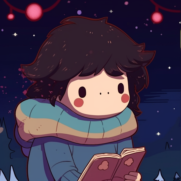 Two characters, vintage Christmas backdrop with a frosted window, intense colors. unique matching retro aesthetic cartoon pfp christmas themes pfp for discord.