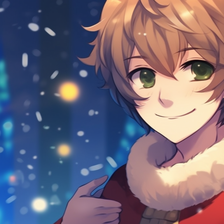 Two characters under mistletoe, close up angles, with sparkling eyes and a romantic atmosphere. christmas matching pfp for festive pfp for discord.
