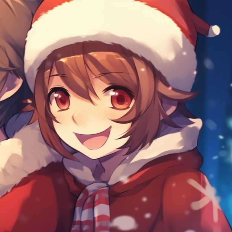 Two characters under mistletoe, close up angles, with sparkling eyes and a romantic atmosphere. christmas matching pfp for festive pfp for discord.