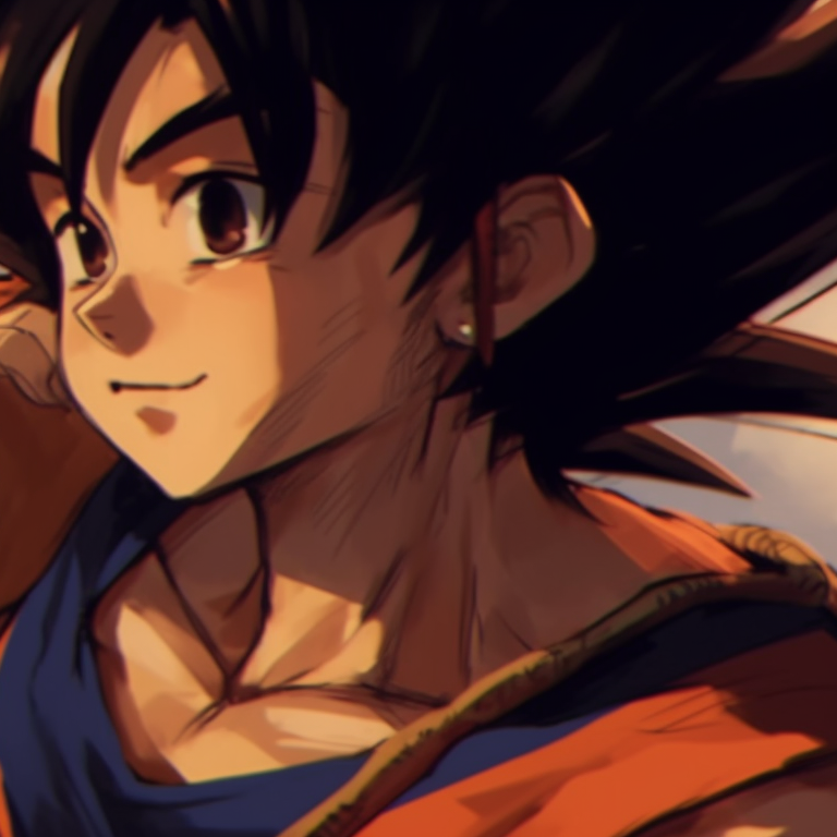 Goku and Chichi preparing for battle, energetic lines and vibrant colors. goku and chichi dragon ball art pfp for discord.