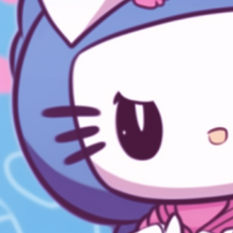 Hello Kitty and a companion holding fruits, surrounded by an array of bright shades. matching hello kitty pfp for besties pfp for discord.
