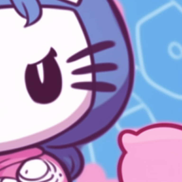 Hello Kitty and a companion holding fruits, surrounded by an array of bright shades. matching hello kitty pfp for besties pfp for discord.