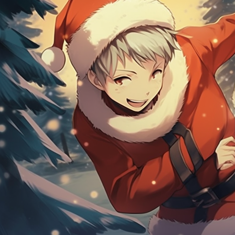 Naruto and Sasuke, decorated kunais drawn, under a Christmas tree with contrasting light and dark color palette. notable matching christmas pfp from naruto anime pfp for discord.