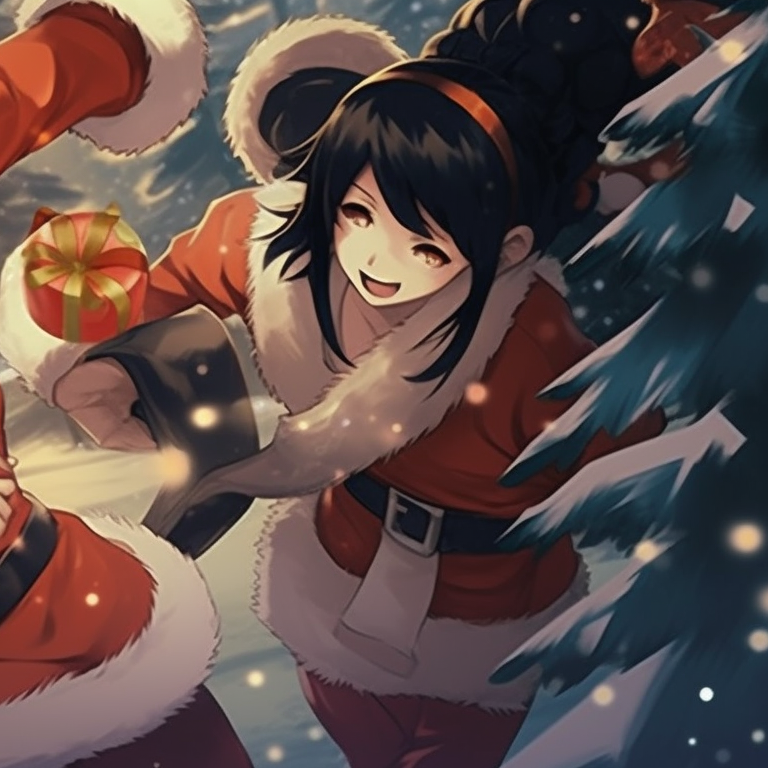 Naruto and Sasuke, decorated kunais drawn, under a Christmas tree with contrasting light and dark color palette. notable matching christmas pfp from naruto anime pfp for discord.