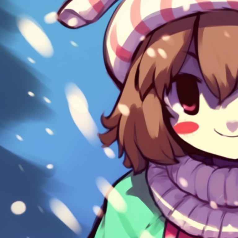 Asriel and Frisk at a fireplace, interior details and soft lighting, wrapped in matching holiday-themed blankets. matching asriel christmas pfp designs pfp for discord.