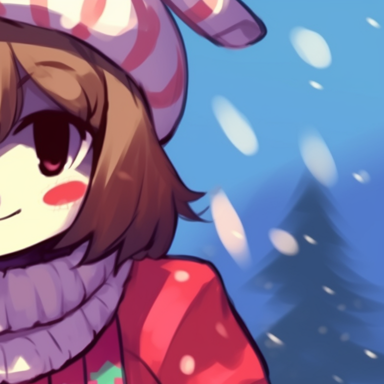 Asriel and Frisk at a fireplace, interior details and soft lighting, wrapped in matching holiday-themed blankets. matching asriel christmas pfp designs pfp for discord.