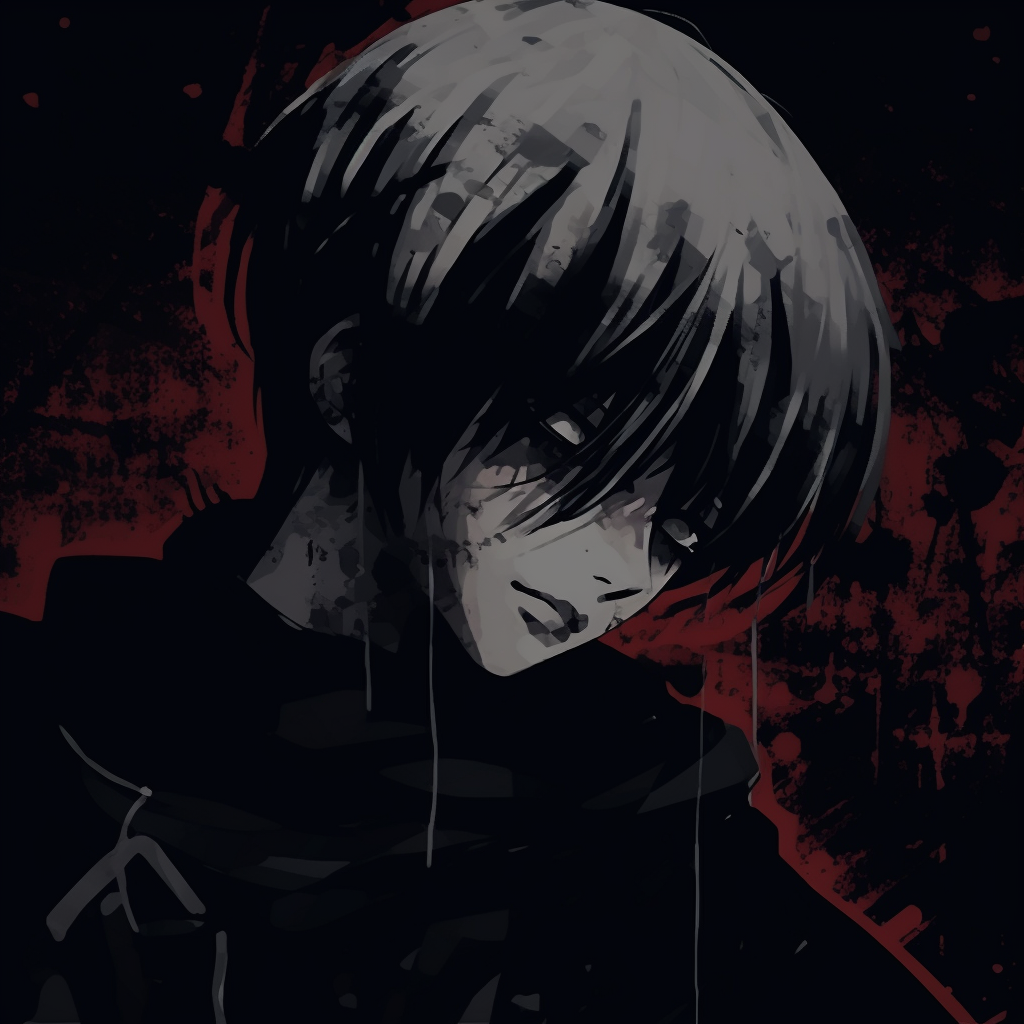Kaneki Ken from Tokyo Ghoul in grunge technique, showcasing a sombre mood with desaturated tones. edgy grunge anime pfp