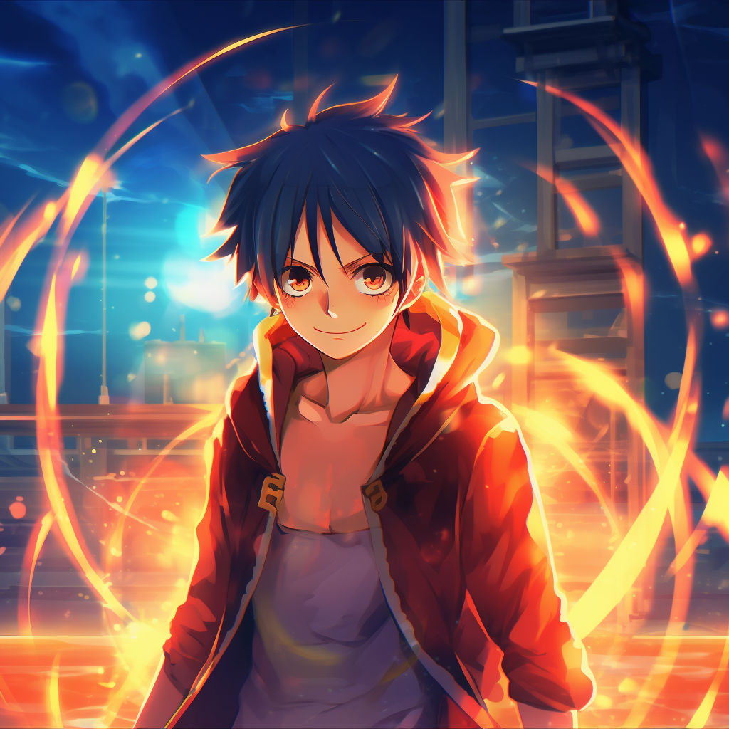 Close-up shot of Luffy's face, focus on high-resolution texture and warm tones. 4k anime scene profile photos