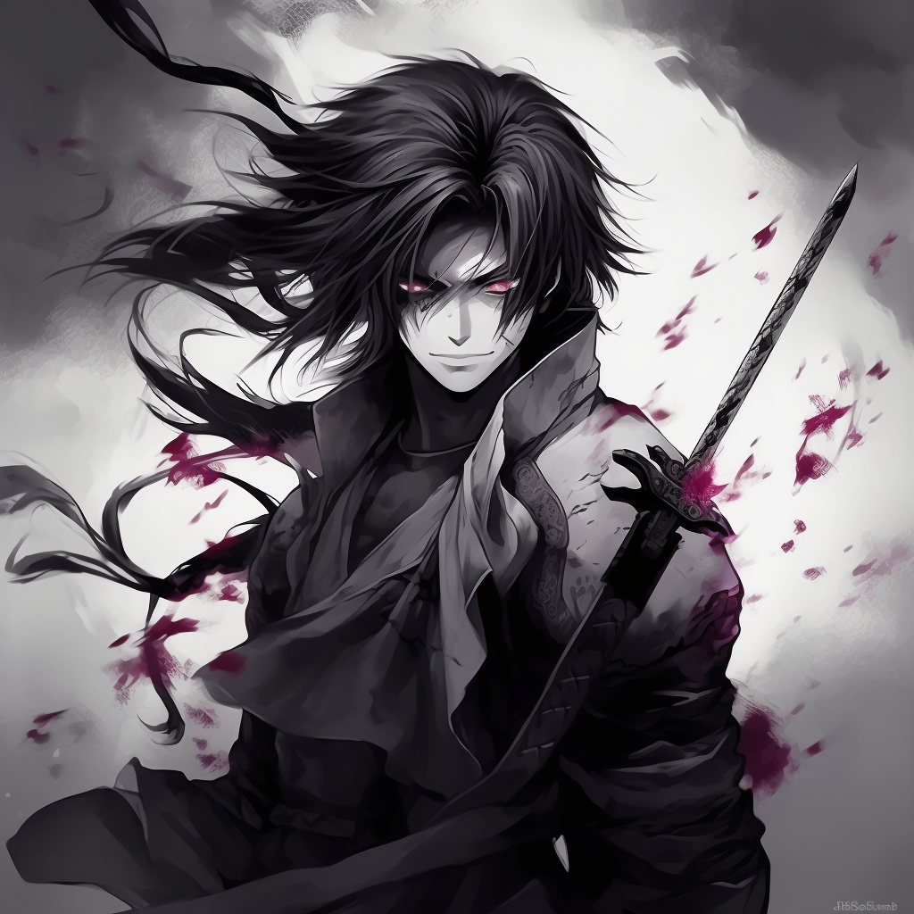 A brooding samurai, intense gaze and muted colors. badass anime pfp manga styles