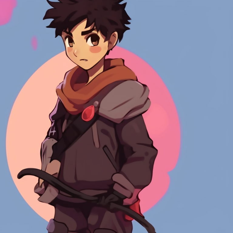 Two characters in warrior outfits, bold lines and vivid colors, weapons crossed. innovative pfp cartoons for matching styles pfp for discord.