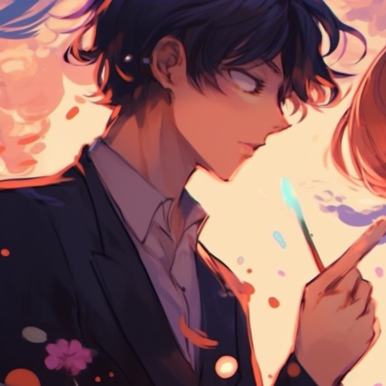 Two characters in Victorian attire, utilizing muted, earthy tones, the image highlights intricate clothing patterns and elegant poses. couples matching pfp discord ideas pfp for discord.