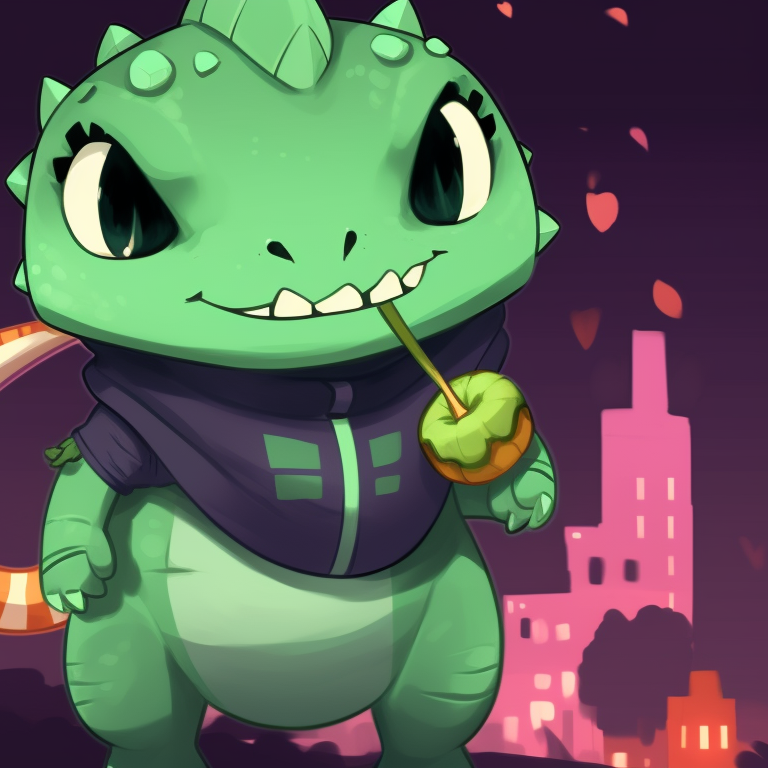 A charming pair of dinosaurs dressed in Halloween-themed attire, rendered in bright, cheerful colors, featuring a moonlit skyline in the background. adorable dino matching pfp halloween theme pfp for discord.