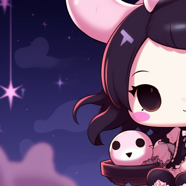 Kuromi characters in a pumpkin patch, featuring Halloween costumes and warm autumn colors. kuromi matching pfp halloween theme accessories pfp for discord.