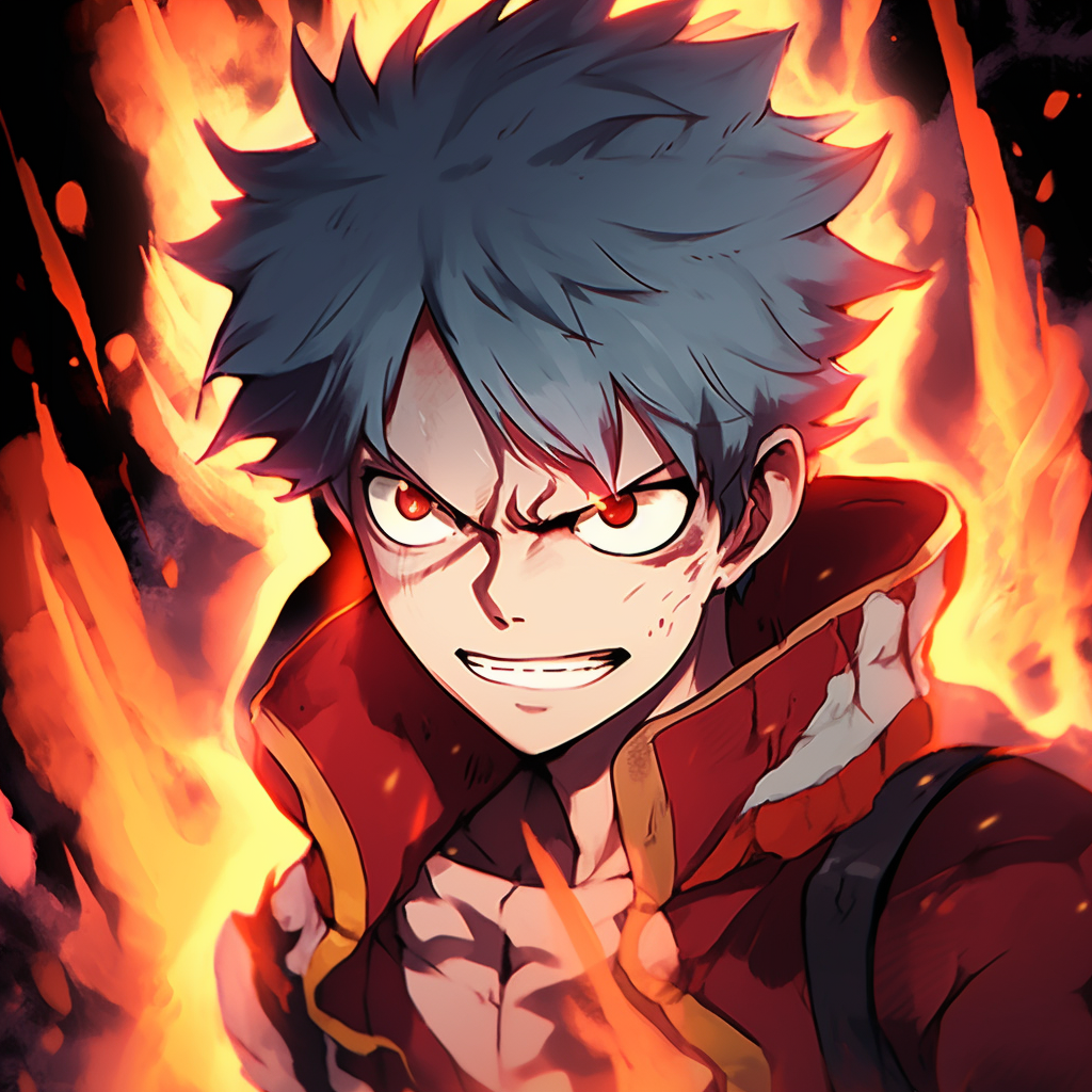 Close-up of Todoroki's fire side, fiery red hues and intense expressions. adorable fire anime pfp