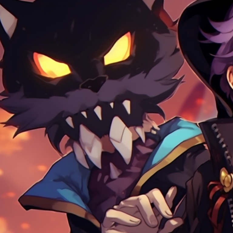 Two werewolf-like characters under a full moon, with detailed fur and piercing yellow eyes. halloween theme matching pfp for boyxboy pfp for discord.