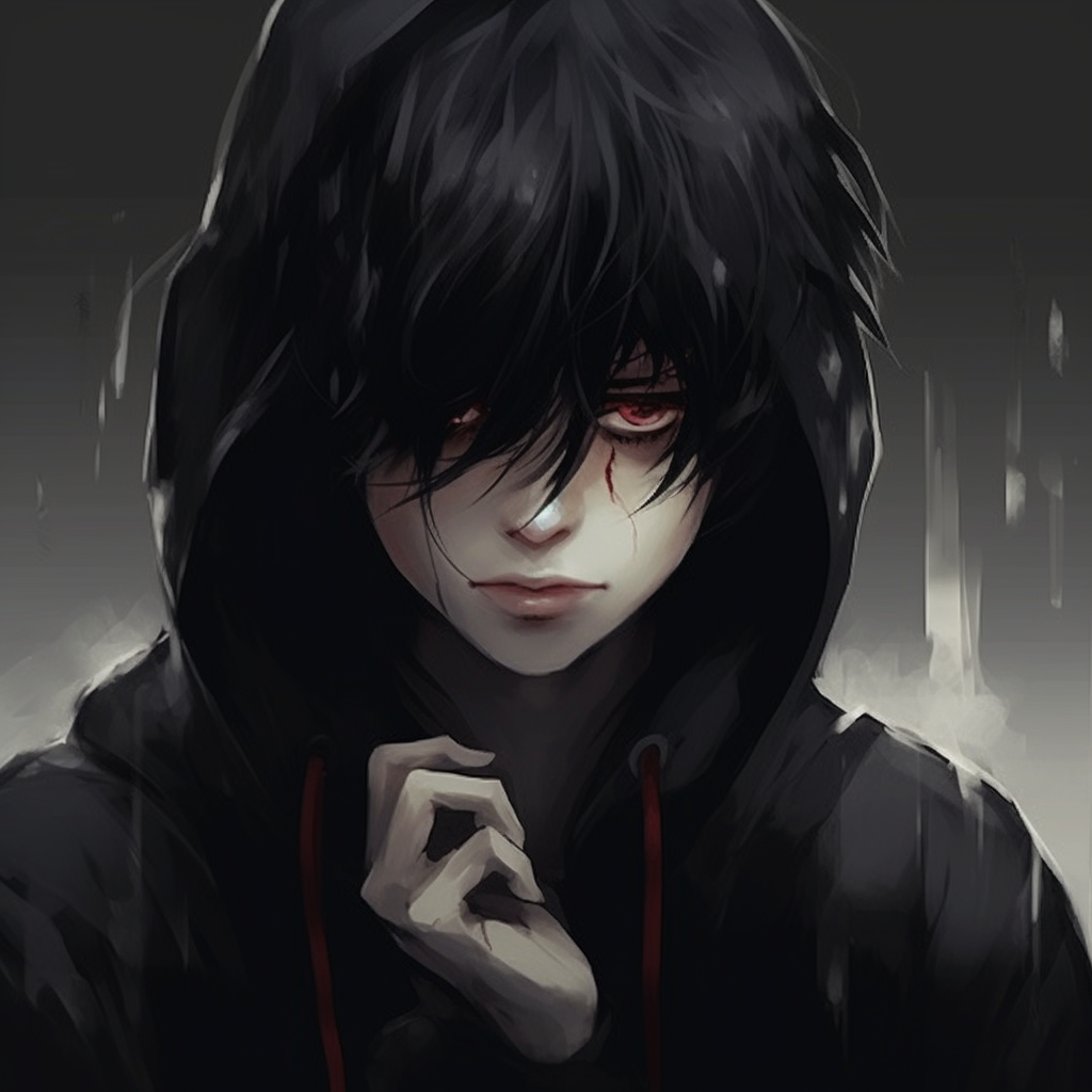 Anime boy character with a noir aesthetic, highlighting only essential features. anime boy pfp aesthetic in black pfp for discord.