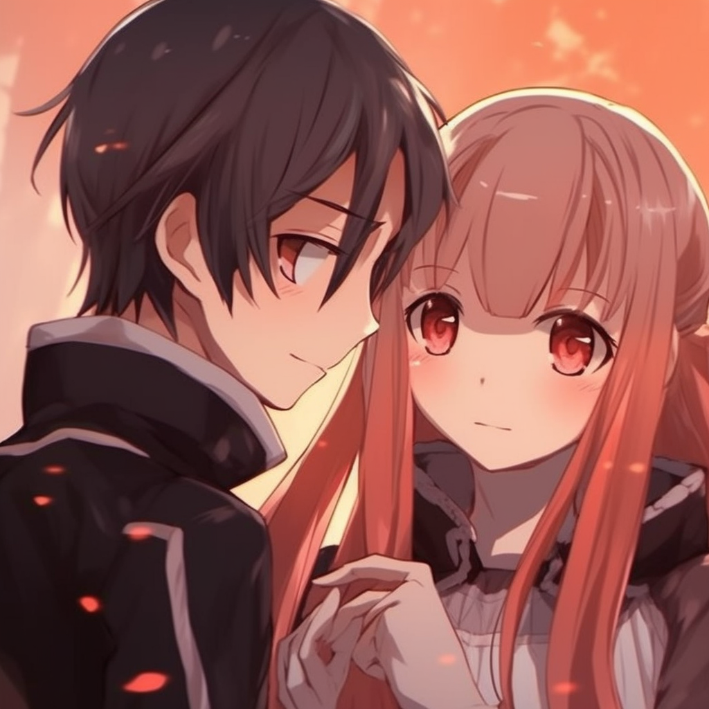 A profile illustration of Asuna and Kirito together, showcasing their contrasting color palette and their connection. matching pfp anime for lovers