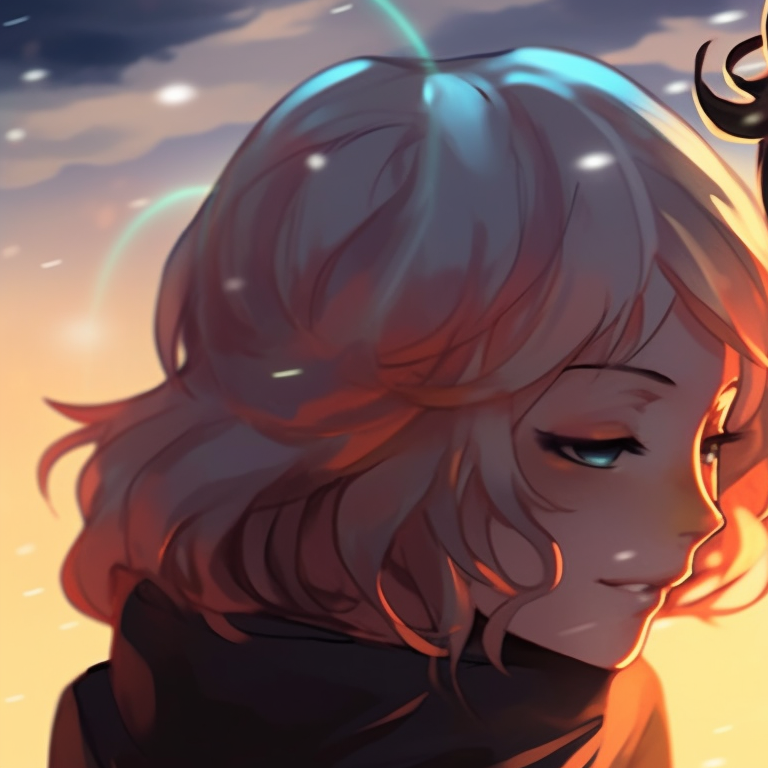 Two characters gazing at a starlit sky, gradient colors and dreamy expressions. gender-neutral match pfp for friends pfp for discord.