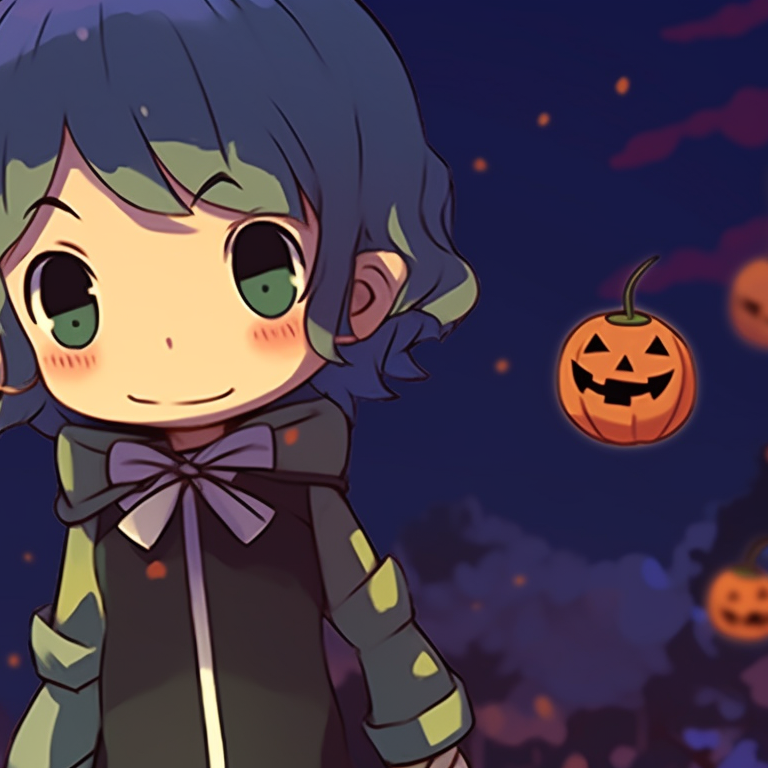 Two characters posing effortlessly together, dressed in Halloween themed attire, vibrant colors and dynamic expressions. cute halloween matching meme pfp for best friends pfp for discord.