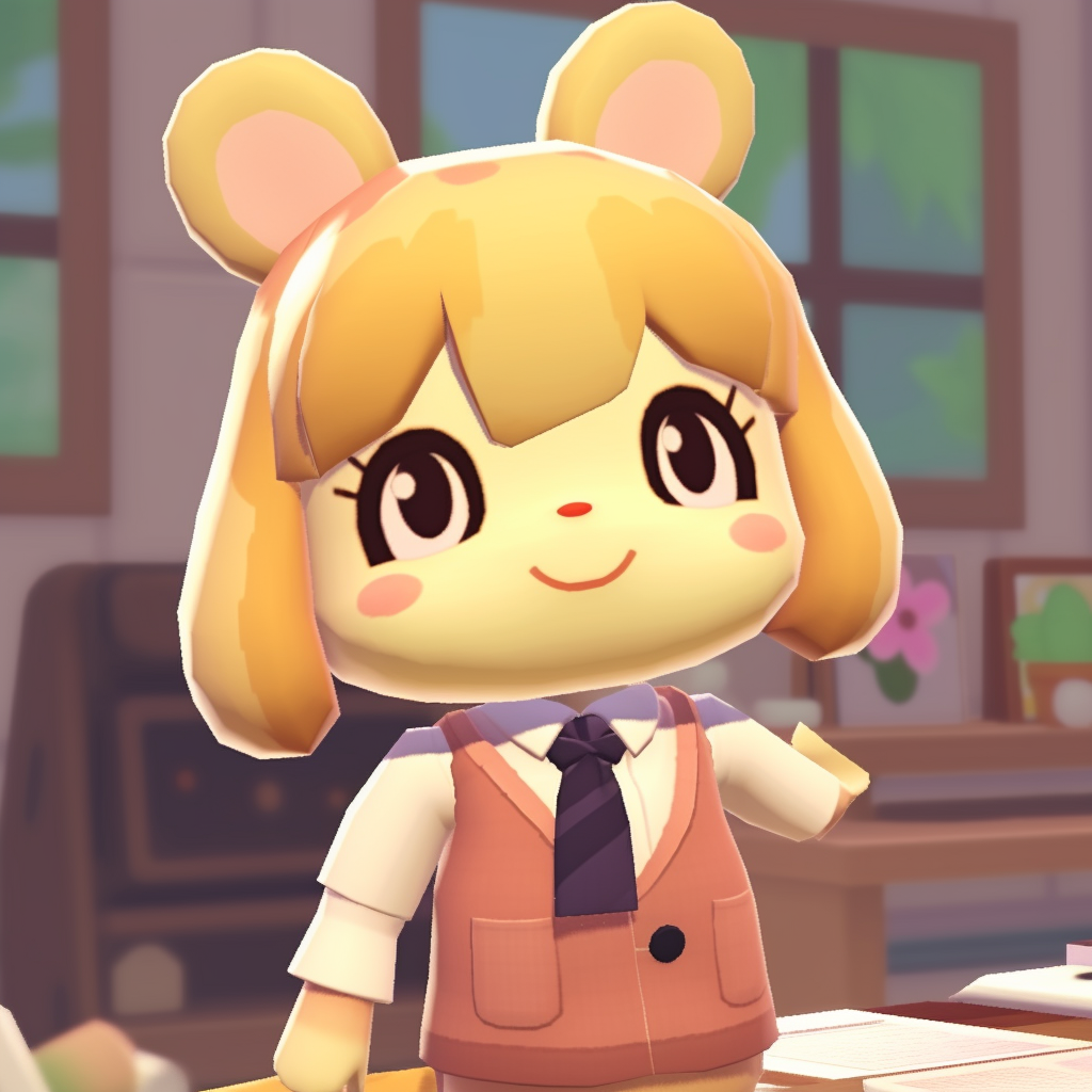 Isabelle, the town secretary, featuring soft colors and clean lines. creation of animal crossing pfp