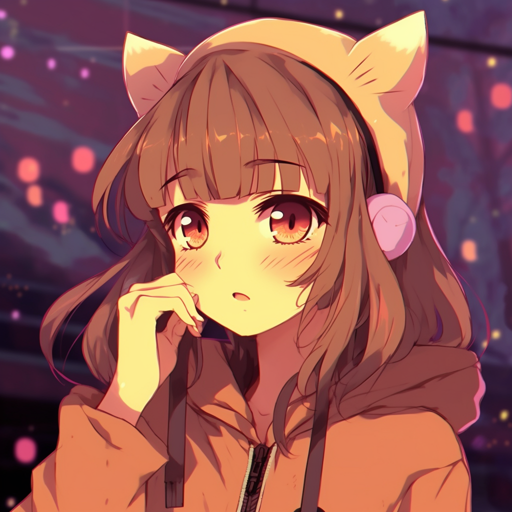 Anime girl sporting cat ears, playful design, and warm colors. anime girl pfp aesthetics anime pfp