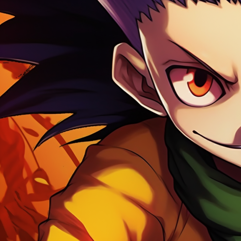 Two characters humorously trying to scare each other, profile picture has warm colors and flat shading. hunter x hunter matching pfp halloween theme ideas pfp for discord.