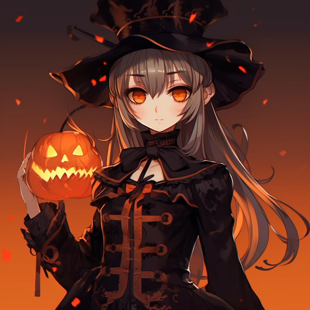 Two anime characters sporting Halloween costumes with detailed textures and shading. halloween anime pfp pairing