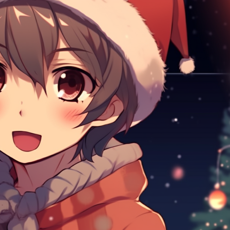 Two characters playing in the snow, soft colors and blurry backdrop, vibrant expressions. adorable boys and girls matching christmas pfp pfp for discord.