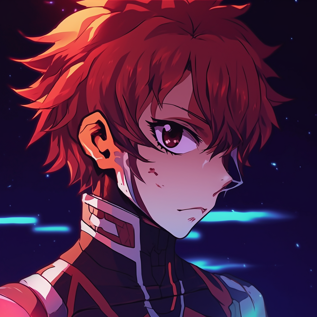 Close-up of Evangelion's face, detailed linework and striking stare. vibrant high quality anime pfp choices