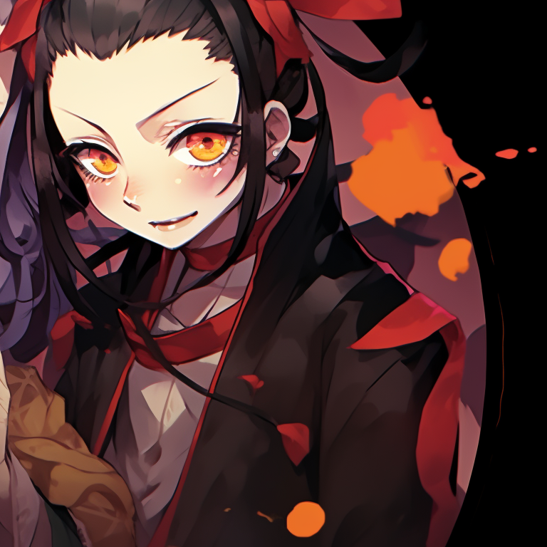 Engaged in a combat pose, Zenitsu and Nezuko against a halloween themed backdrop. zenitsu and nezuko halloween wallpapers pfp for discord.