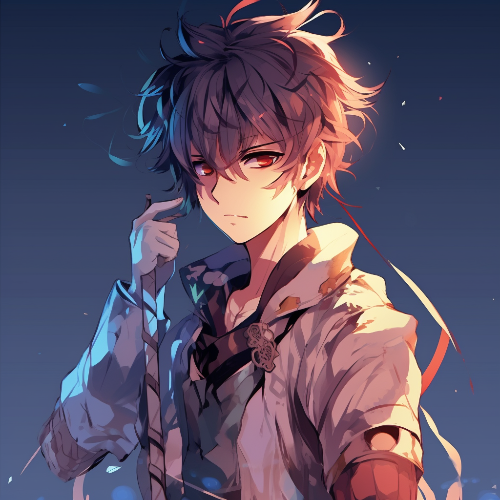 Anime boy with a small animal companion, friendship theme and bright attractive colors. anime pfp boy actions