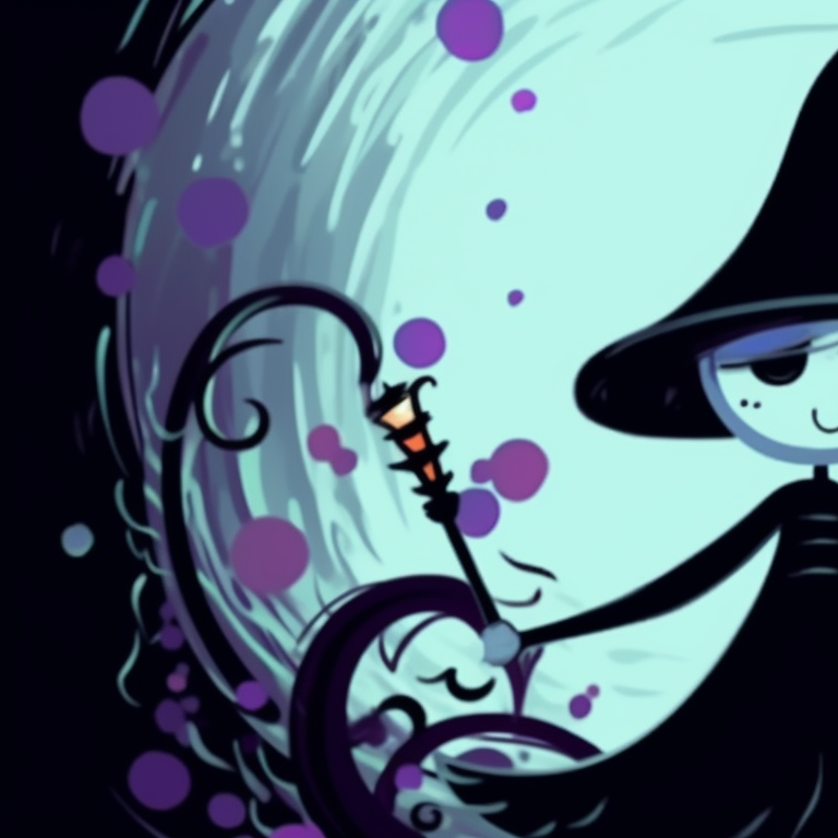 Stick figures in witch costumes, vibrant moon colors, broomstick in hand. stickman pfp with halloween backdrop pfp for discord.