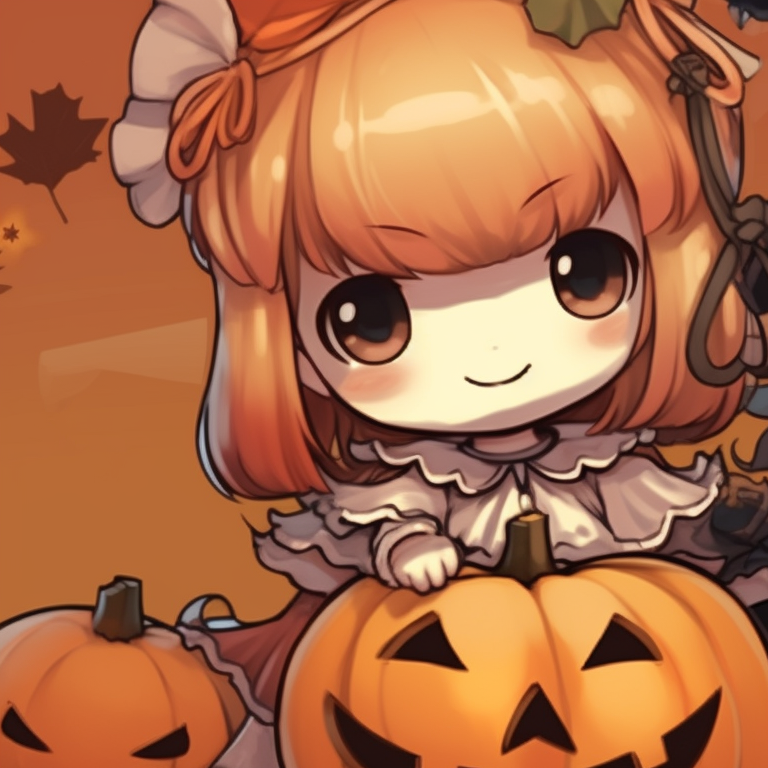 Two characters with pumpkin elements, rich color palette and detailed expressions. innovative matching christmas pfp pumpkin illustrations pfp for discord.