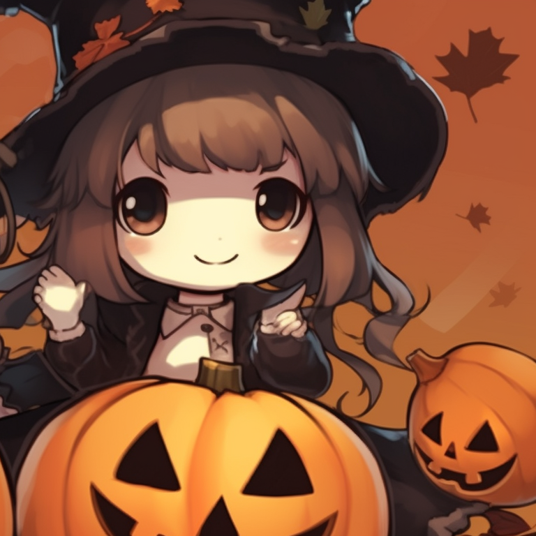 Two characters with pumpkin elements, rich color palette and detailed expressions. innovative matching christmas pfp pumpkin illustrations pfp for discord.