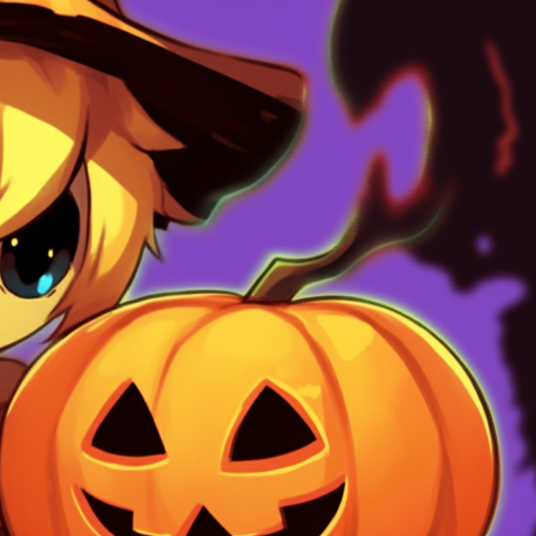 Two friendly Pokemon in haunting Halloween outfits, cheerful colors and playful style. creative matching pokemon pfp halloween theme ideas pfp for discord.