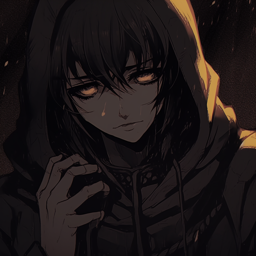 Gothic anime character surrounded by darkness, bold use of contrast and high detail in character's attire. exceptional darkness anime pfp pfp for discord.