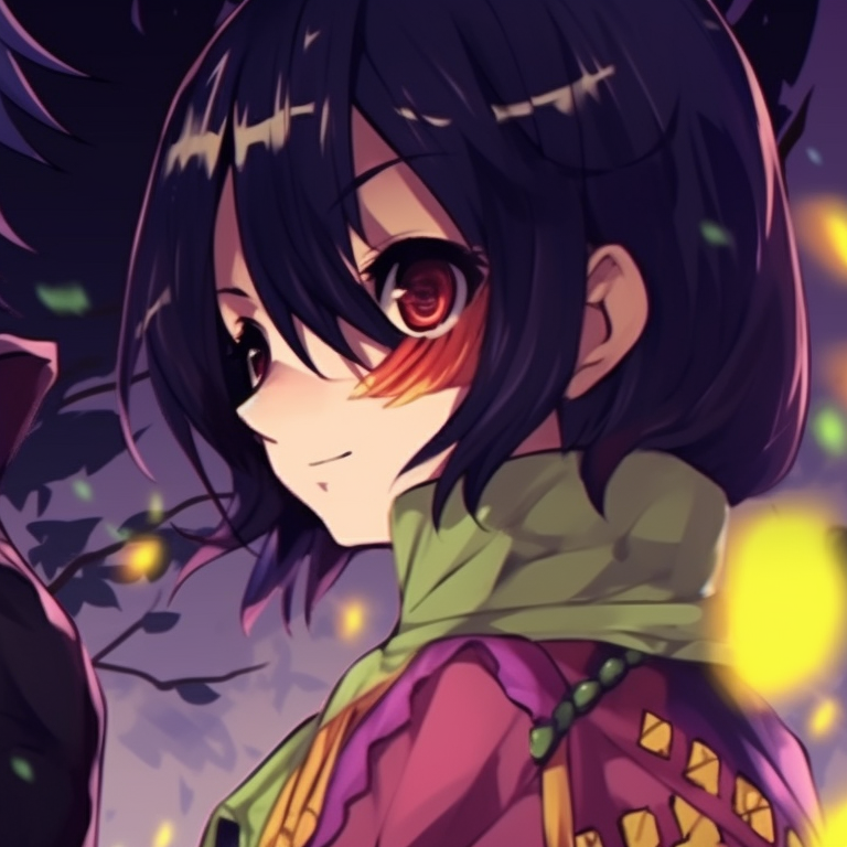 Shinobu and Giyuu under a hauntingly beautiful moonlit sky, creating a mysterious but captivating atmosphere. diy halloween themed matching pfp for shinobu and giyuu pfp for discord.