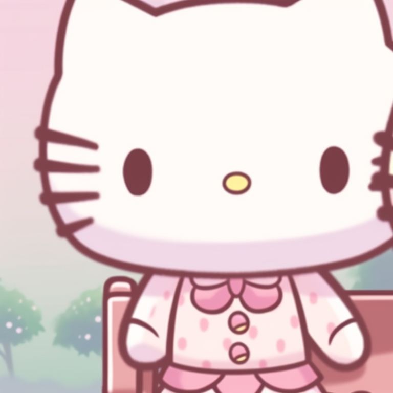Two characters, pastel backgrounds and relaxed expressions, holding hands. matching hello kitty pfp for partners pfp for discord.