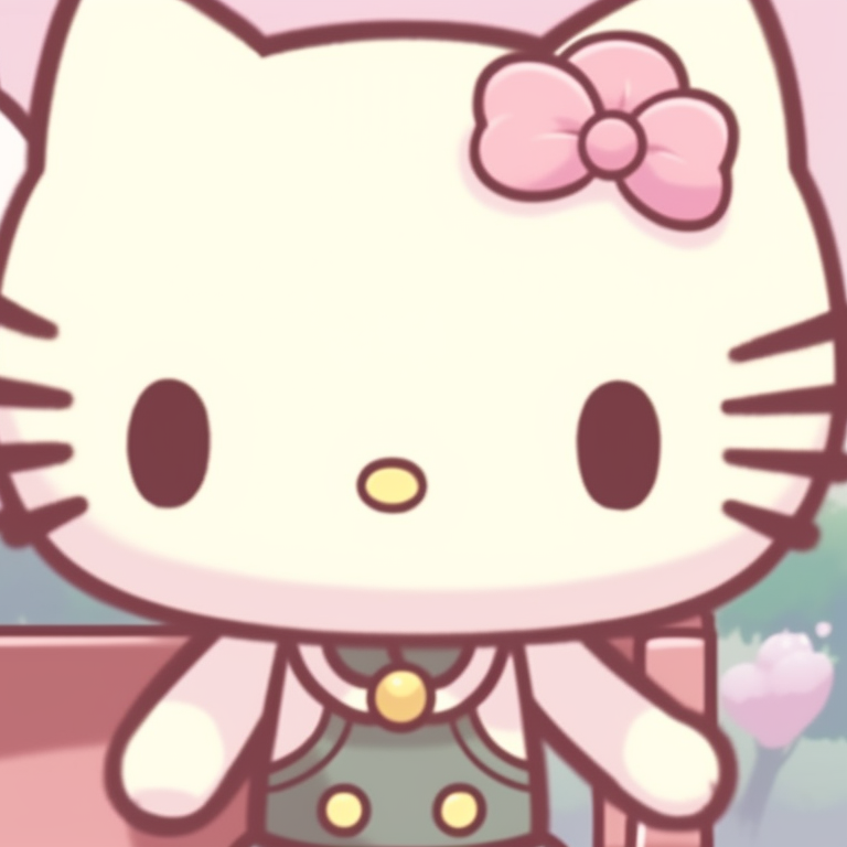 Two characters, pastel backgrounds and relaxed expressions, holding hands. matching hello kitty pfp for partners pfp for discord.