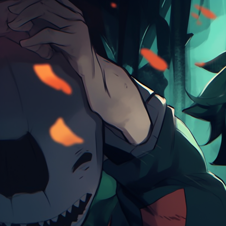 Deku and Uraraka in eerie stances, intense shades and noticeable shadows. deku and uraraka halloween edition pfp for discord.