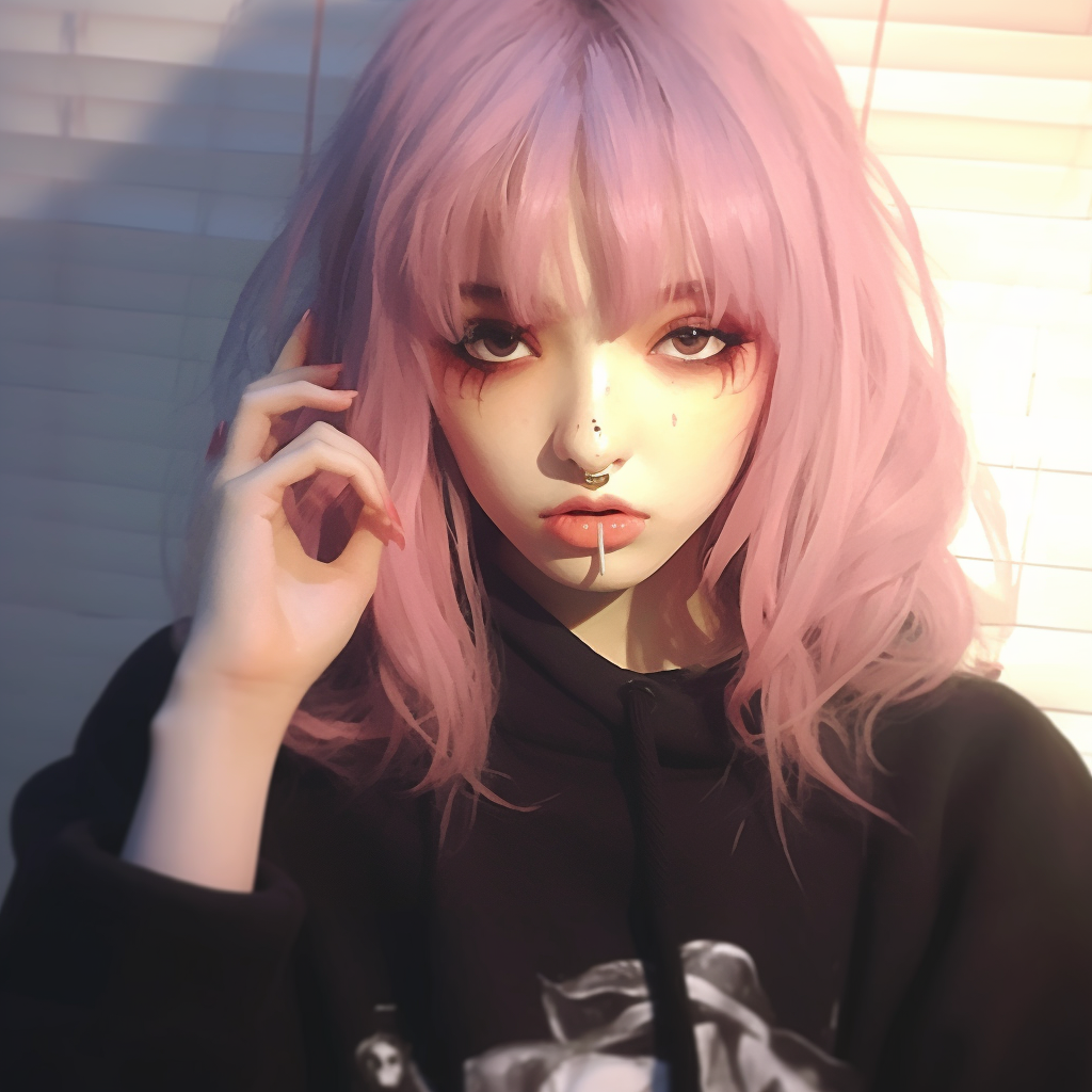 Girly grunge anime profile featuring a gloomy character with muted colors and detailed linework. girly grunge aesthetic pfp pfp for discord.