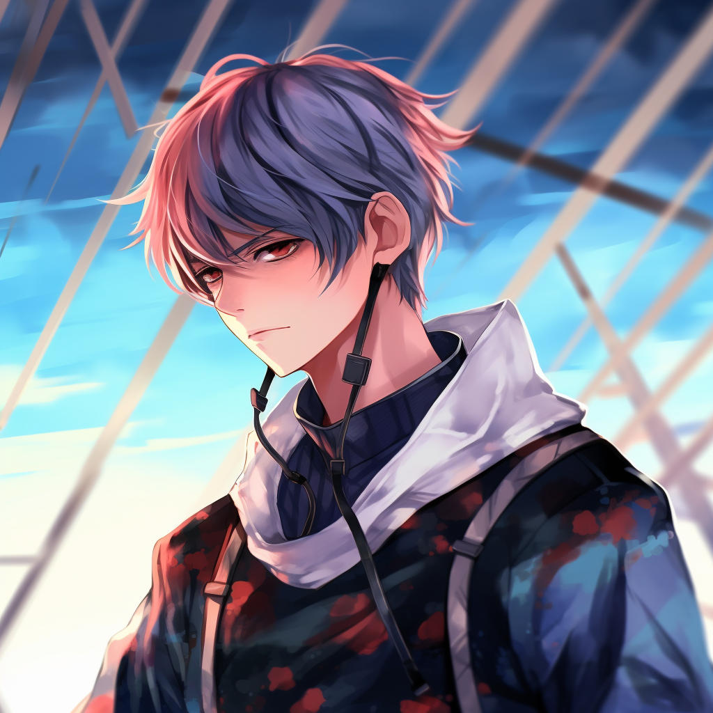 Intense close-up detail of Todoroki's face, vivid colors and intricate linework. manga anime guys pfp pfp for discord.