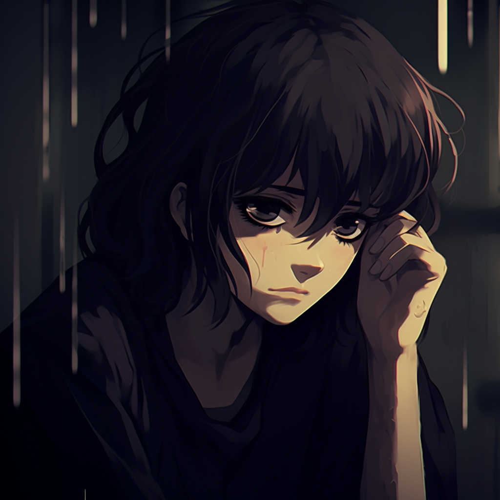 Depiction of sad anime girl under blooming cherry blossom tree, use of pastel colors and romantic scenery. mysterious sad anime pfpHD, free download