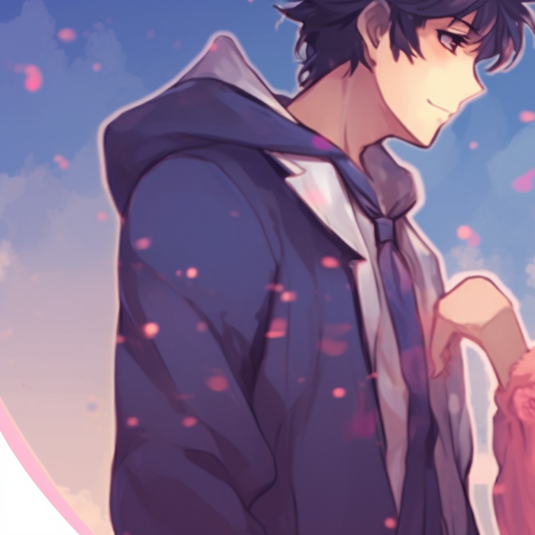 Close-up of two characters revealing a heartfelt glance, with highlighted facial features and striking hair colors. real-life match pfp for couples pfp for discord.